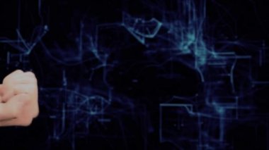 El gösterir kavramı hologram 3d Vr kulaklık elinde boyalı