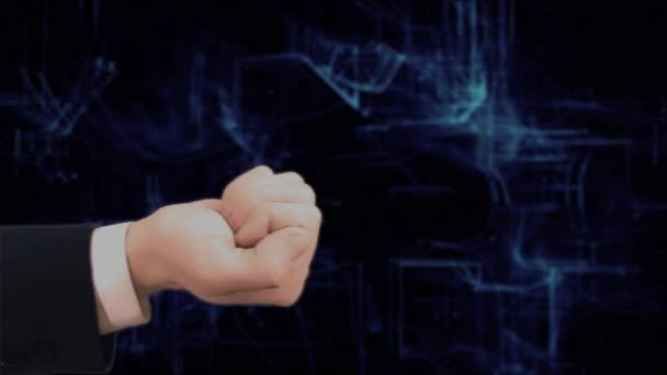 Mão pintada mostra conceito holograma 3d caminhão em sua mão — Vídeo de Stock