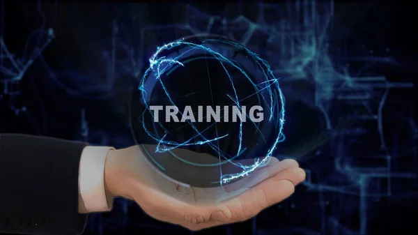 Hand geschilderde toont concept hologram Training op zijn hand — Stockfoto