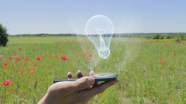 Hologramm der Lampe auf einem Smartphone — Stockvideo