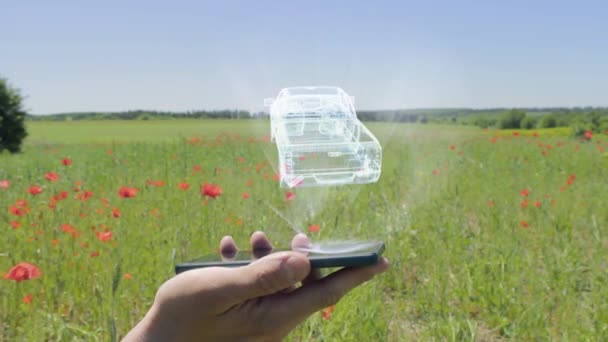 Holograma de camioneta en un smartphone — Vídeo de stock