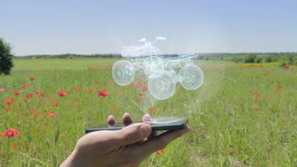 Hologram of quad bike on a smartphone — Stock Video