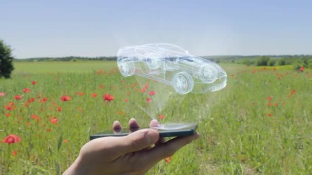 Holograma de Racing Caron um smartphone — Vídeo de Stock