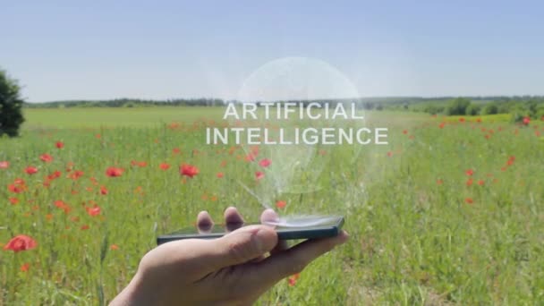 Hologram of Artificial Intelligence on a smartphone — Stock Video