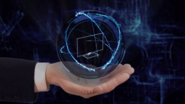 Boyalı el gösterir kavramı hologram 3d Tv elinde