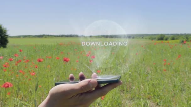 Hologramm des Herunterladens auf einem Smartphone — Stockvideo