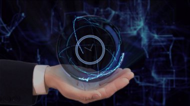 Boyalı el kavramı hologram 3d saat elinde gösterir.