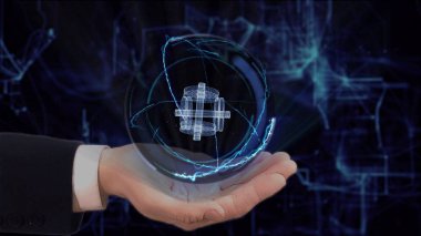 Elindeki el gösterir kavramı hologram 3d dumbbells boyalı