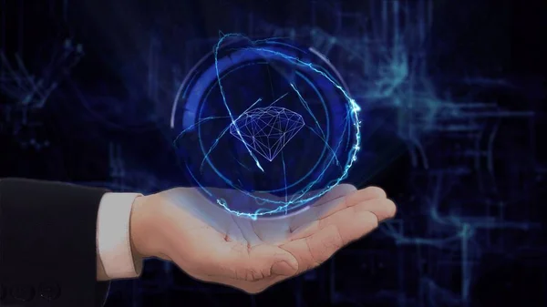 Pintado mão mostra conceito holograma 3d diamante em sua mão — Fotografia de Stock