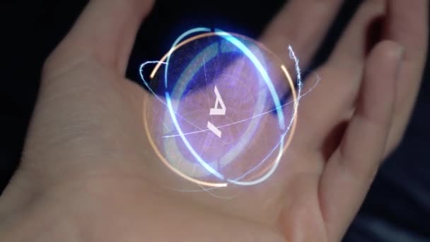 AI-szöveg hologramos, női kézzel — Stock videók