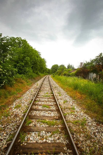 Utsikt Över Tåget Rails Landsbygden — Stockfoto