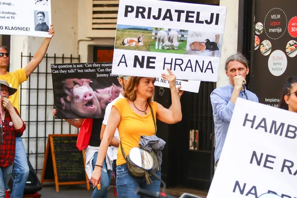 Zagreb Croatia May 2018 People Protesting Animal Exploitation Slaughterhouses Holding — Stock Photo, Image
