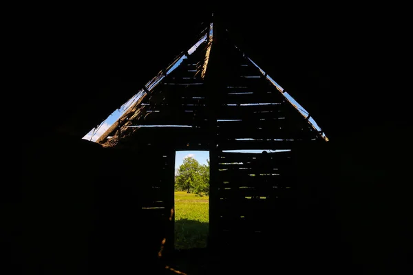 Uma Vista Interior Uma Casa Velha Parque Etnológico Arqueológico Sopot — Fotografia de Stock