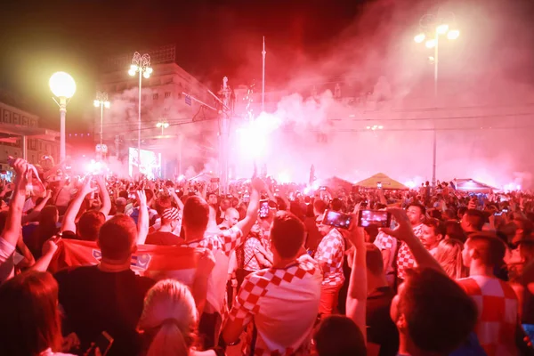 Zagreb Croatia Julho 2018 Torcedores Futebol Croata Celebram Segundo Gol — Fotografia de Stock
