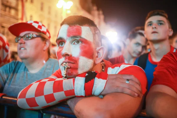 Zagreb Croatia Julho 2018 Torcedores Futebol Croata Assistindo Jogo Futebol — Fotografia de Stock