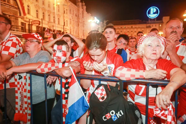 Zagreb Croatia Iulie 2018 Fanii Fotbalului Croat Roagă Pentru Victoria — Fotografie, imagine de stoc