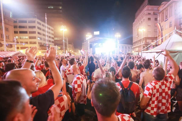 Zagreb Croacia Julio 2018 Los Aficionados Fútbol Croata Celebran Victoria — Foto de Stock