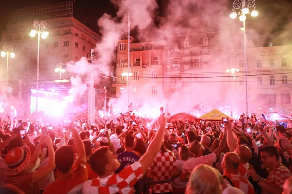 Zagreb Croacia Julio 2018 Los Aficionados Fútbol Croata Celebran Segundo — Foto de Stock