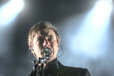Zagreb, Hırvatistan - 27 Haziran, 2018: Interpol göl Jarun, Zagreb, Hırvatistan bulunan 13 Inmusic Festivali sırasında ana sahne alanı'nda gerçekleştiren Amerikalı rock grubu. 