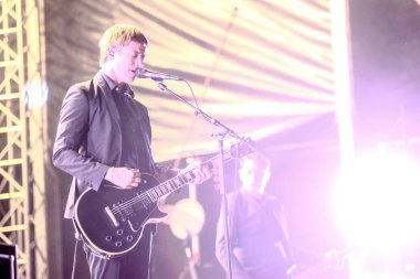 Zagreb, Hırvatistan - 27 Haziran, 2018: Interpol göl Jarun, Zagreb, Hırvatistan bulunan 13 Inmusic Festivali sırasında ana sahne alanı'nda gerçekleştiren Amerikalı rock grubu. 