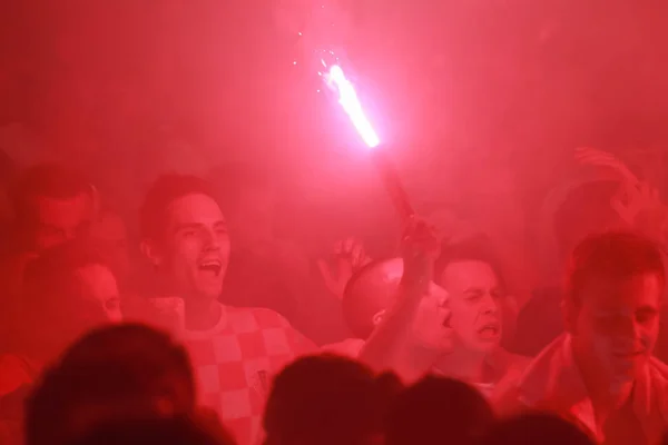 Zagreb Croatia July 2018 Croatian Football Fans Celebrating Victory Croatia — Stock Photo, Image