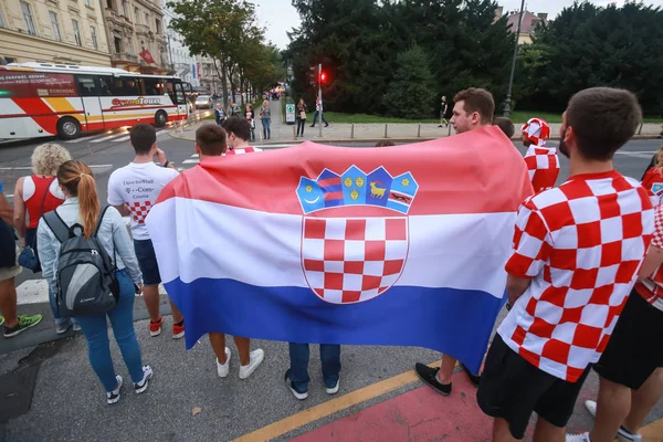 Zagreb Croatia July 2018 Croatian Football Fans Streets Zagreb Football — Stock Photo, Image