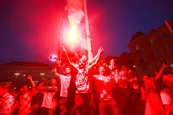 Zagreb Croacia Julio 2018 Los Aficionados Croatas Fútbol Celebran Segundo — Foto de Stock