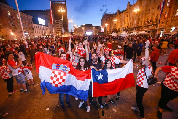 Zagreb Croatia Iulie 2018 Fanii Fotbalului Croat Sărbătoresc Locul Doi — Fotografie, imagine de stoc