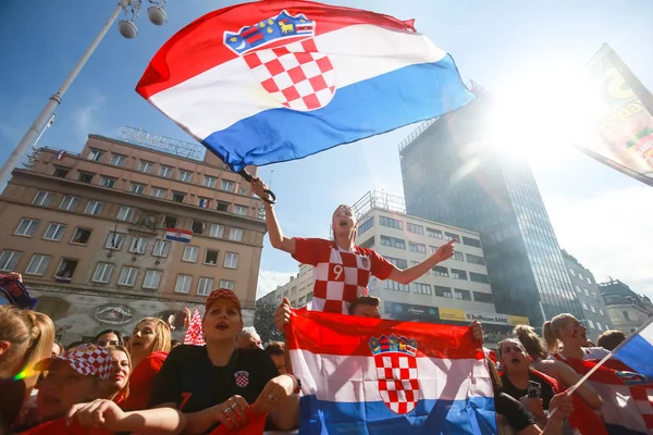 Zagreb Croatia Julho 2018 Torcedores Futebol Croata Apoiam Seleção Nacional — Fotografia de Stock