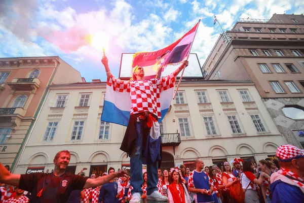 Zagreb Croacia Julio 2018 Los Aficionados Croatas Fútbol Celebran Segundo — Foto de Stock