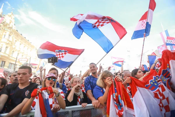Zagreb Croatia Julho 2018 Torcedores Futebol Croata Apoiam Seleção Nacional — Fotografia de Stock
