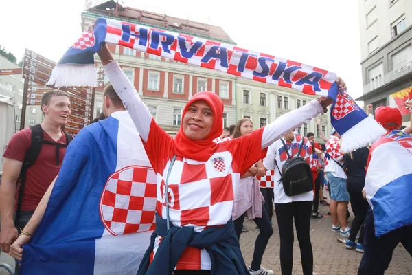 Zagreb Croatia July 2018 Croatian Football Fans Celebrate Second Place — Stock Photo, Image