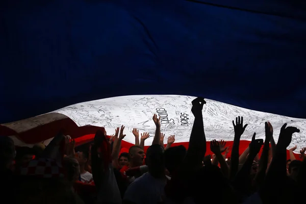 Zagreb Croatia Julho 2018 Torcedores Futebol Croata Celebram Segundo Lugar — Fotografia de Stock