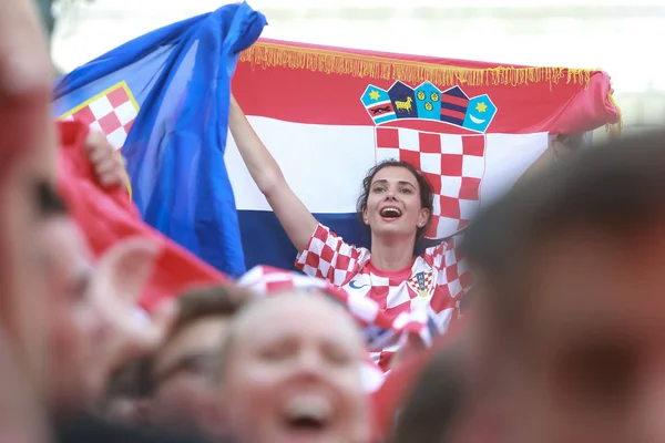 Zagreb Croacia Julio 2018 Los Aficionados Croatas Fútbol Celebran Segundo — Foto de Stock