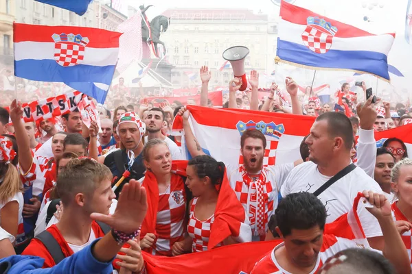 Zagreb Croacia Julio 2018 Los Aficionados Croatas Fútbol Celebran Segundo — Foto de Stock