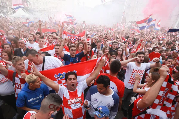Zagreb Croacia Julio 2018 Los Aficionados Croatas Fútbol Celebran Segundo — Foto de Stock