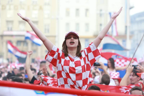 Zagreb Croatia Iulie 2018 Fanii Fotbalului Croat Sărbătoresc Locul Doi — Fotografie, imagine de stoc