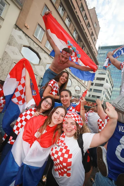 Zagreb Croacia Julio 2018 Los Aficionados Croatas Fútbol Celebran Segundo — Foto de Stock