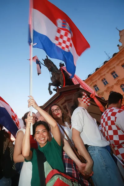 Zagreb Croatia Julho 2018 Torcedores Futebol Croata Celebram Segundo Lugar — Fotografia de Stock