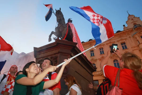 Zagreb Croacia Julio 2018 Los Aficionados Croatas Fútbol Celebran Segundo — Foto de Stock