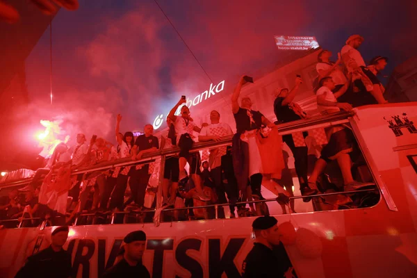 Zagreb Horvátország Július 2018 Croatian National Team Érkezik Busz Welcome — Stock Fotó