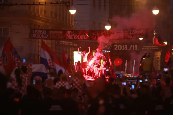 Zagreb Croatia Julho 2018 Equipe Nacional Croata Chega Através Multidão — Fotografia de Stock