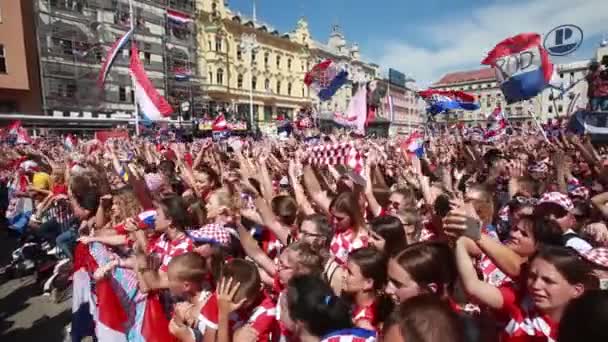 Zagreb Kroatien Juli 2018 Die Kroatische Nationalmannschaft Feiert Den Zweiten — Stockvideo