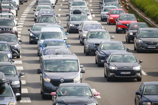 Zagreb Kroatië Augustus 2018 Grote Verkeersopstopping Vanwege Het Grote Aantal — Stockfoto