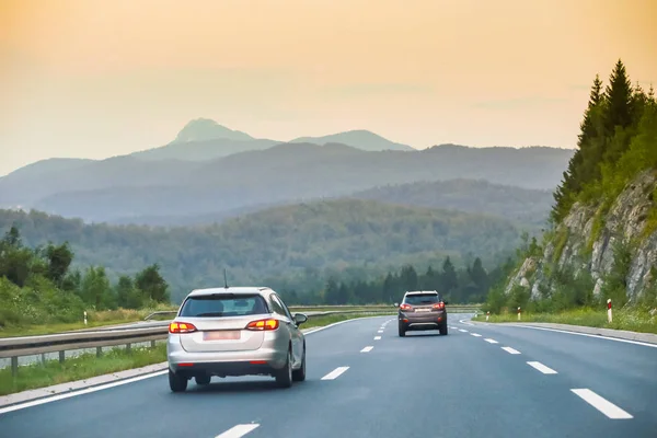Car Driving Highway Rijeka Zagreb Gorski Kotar Forest Background Croatia — Stock Photo, Image