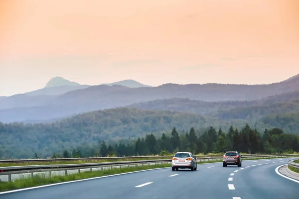 Car Driving Highway Rijeka Zagreb Gorski Kotar Forest Background Croatia — Stock Photo, Image