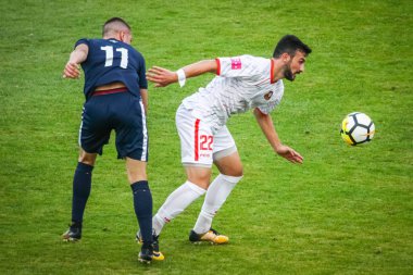 Velika Gorica, Hırvatistan - 25, Ağustos 2018: İlk futbol Hırvat Ligi Hrvatski Telekom, Hnk Gorica ve Rudes tarihinde Gorica stadyum arasında futbol oyunu. Giorgi Mchedlishvili eylem.