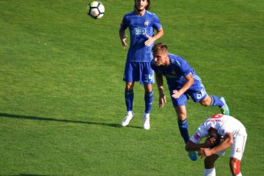 Velika Gorica, Hırvatistan - 15, Eylül 2018: İlk futbol Hırvat Ligi Hrvatski Telekom, Hnk Gorica ve Dinamo Gorica Stadı arasında oyun. Emir Dilaver eylem.