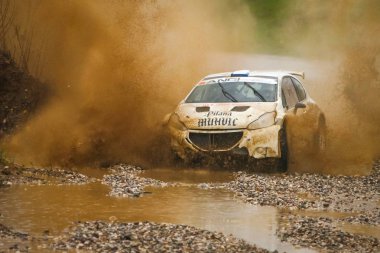 Sveta tepe, Hırvatistan - 25 Kasım 2018. 9 ralli Santa Domenica göster. Tomislav Muhvic ve kimden Hırvatistan Hrvoje Peugeot 208 T16 R5 içinde yarış Sepic.