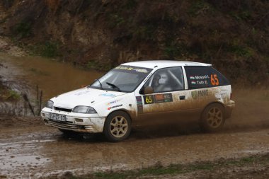Sveta tepe, Hırvatistan - 25 Kasım 2018. 9 ralli Santa Domenica göster. Istvan Mosoni ve Erika Suzuki Swift GTI racing Toth kimden Macaristan.